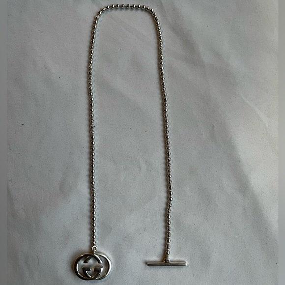 New Authentic Gucci 16” silver interlocking toggle bar Double G necklace - Picture 6 of 14